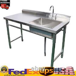 Stainless Steel Commercial Kitchen Sink Prep Table with Faucet Single Compartment