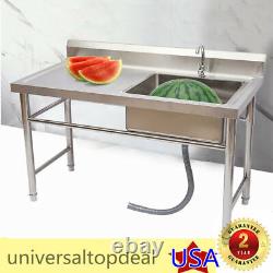 Stainless Steel Commercial Kitchen Sink Prep Table with Faucet Single Compartment