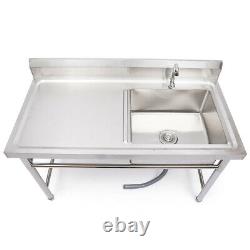Stainless Steel Commercial Kitchen Sink Restaurant Sink Drain Board Single Bowl
