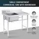 Stainless Steel Commercial Kitchen Sink Utility Sink With Drainboard 40x24x37 In
