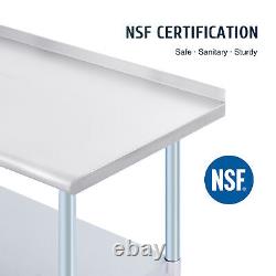 Stainless Steel Commercial Kitchen Table w Backsplash Adjustable Shelf 60x24