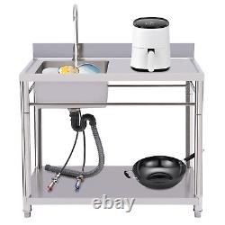 Stainless Steel Commercial Kitchen Utility Sink Prep Table Faucet 1 Compartment