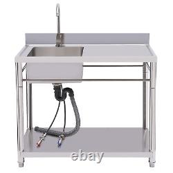Stainless Steel Commercial Kitchen Utility Sink Prep Table Faucet 1 Compartment