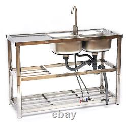 Stainless Steel Commercial Kitchen Utility Sink with Drainboard 2 Compartment US