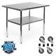 Stainless Steel Commercial Kitchen Work Food Prep Table With 4 Casters 24 X 36