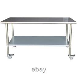 Stainless Steel Commercial Kitchen Work Food Prep Table with 4 Casters 24x72