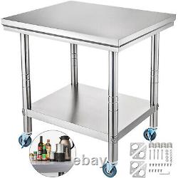 Stainless Steel Commercial Kitchen Work Food Prep Table with 4 Casters 30 x 24