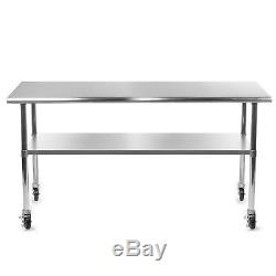 Stainless Steel Commercial Kitchen Work Food Prep Table with 4 Casters 30 x 72