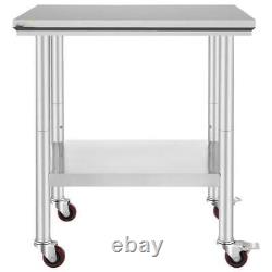 Stainless Steel Commercial Kitchen Work Table 36x24 Inch With 4 Casters