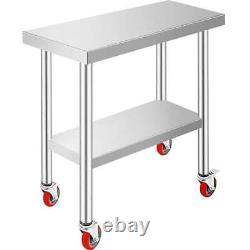 Stainless Steel Commercial Kitchen Work Table 36x24 Inch With 4 Casters
