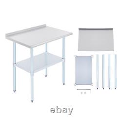 Stainless Steel Commercial Prep Table w Adjustable Shelf Feet Backsplash 36x24
