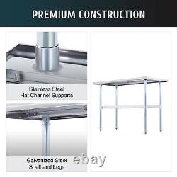 Stainless Steel Commercial Prep Table w Adjustable Shelf Feet Backsplash 48x24