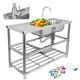 Stainless Steel Commercial Sink Double Bowl Kitchen Catering Prep Table 2 Bowls