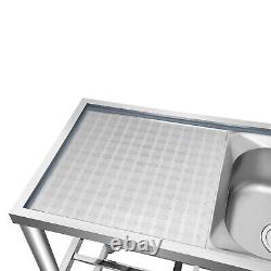 Stainless Steel Commercial Sink Kitchen Utility Sink 2 Compartment + Prep Table