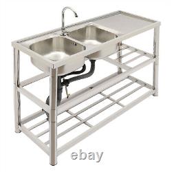 Stainless Steel Commercial Sink Utility Sink 2 Compartment Kitchen withPrep Table