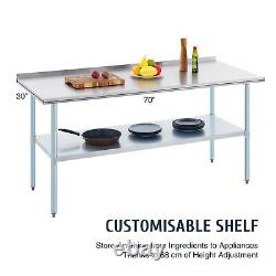Stainless Steel Commercial Table Work Bench Prep Table w Backsplash Shelf 72x30