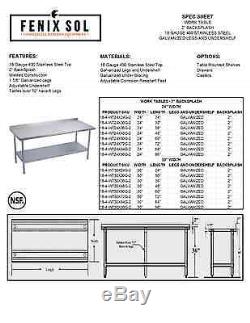 Stainless Steel Commercial Work Prep Table 2 Backsplash 30 x 84 G