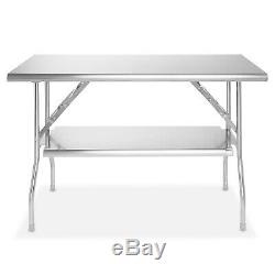 Stainless Steel Folding Commercial Prep Table with Undershelf 48 x 24 in