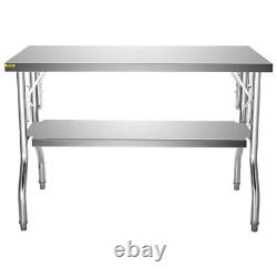 Stainless Steel Folding Table 48x30 Inch Commercial Prep Desk, Silver