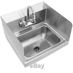 Stainless Steel Hand Washing Sink NSF Commercial with Faucet and Side Splashes