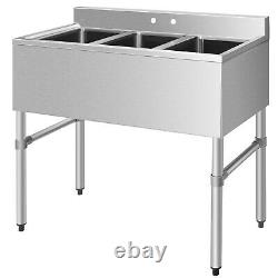 Stainless Steel Kitchen Commercial Sink with3 Compartments Heavy Duty Home