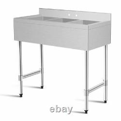 Stainless Steel Kitchen Commercial Sink with 3 Large Compartments Heavy Duty