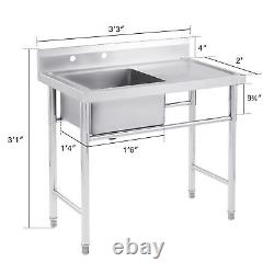 Stainless Steel Kitchen Sink 40x24x37 in Commercial Utility Sink with Drainboard