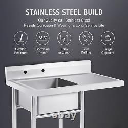 Stainless Steel Kitchen Sink Commercial Utility Sink with Drainboard 40x24x37