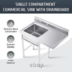 Stainless Steel Kitchen Sink with Drainboard 40x24x37 in Commercial Utility Sink