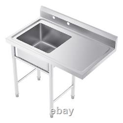 Stainless Steel Kitchen Sink with Drainboard Commercial Utility Sink Work Table