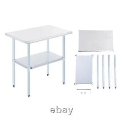 Stainless Steel Kitchen Table w Adjustable Shelf for Commercial Home Use 36x24