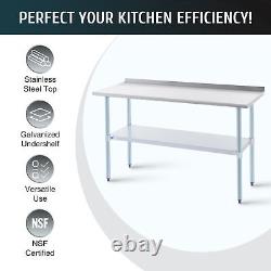 Stainless Steel Kitchen Table w Shelf Backsplash 60x24 NSF Commercial Prep Table