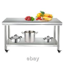 Stainless Steel Kitchen Work Prep Table Bench Commercial Restaurant with Wheels