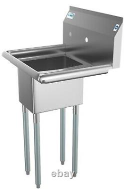 Stainless Steel NSF Commercial Kitchen Prep Utility Sink With Right Drainboard
