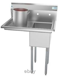 Stainless Steel NSF Commercial Kitchen Prep Utility Sink with Left Drainboard