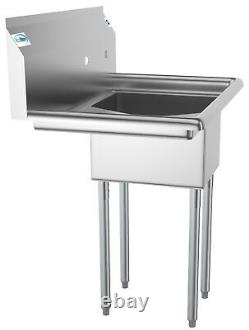 Stainless Steel NSF Commercial Kitchen Prep Utility Sink with Left Drainboard