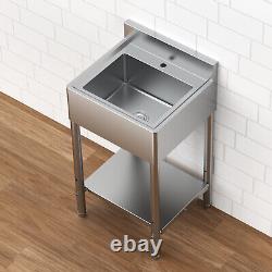 Stainless-Steel Single Bowl Commercial Restaurant Kitchen Sink Set Storage Shelf