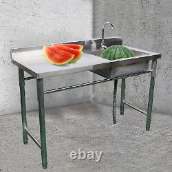 Stainless Steel Sink Catering Commercial Single Bowl Left Platform Drain Kitchen