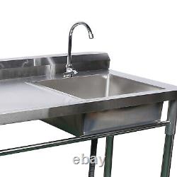 Stainless Steel Sink Catering Commercial Single Bowl Left Platform Drain Kitchen