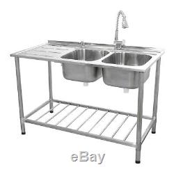 Stainless Steel Sink Double Bowl Catering Commercial Kitchen Left Hand Drainer