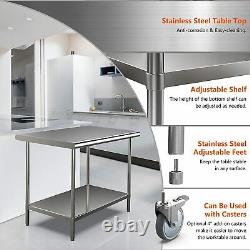 Stainless Steel Table for Prep Work NSF Heavy Duty Commercial Kitchen 48x30