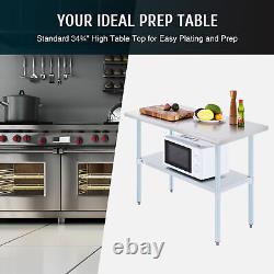Stainless Steel Table w Adjustable Storage 48x24 NSF Commercial Food Prep Table