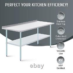 Stainless Steel Table with Backsplash Shelf 72x30 NSF Commercial Food Prep Table
