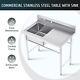 Stainless Steel Utility Sink Commercial Kitchen Sink With Drainboard 40x24x37 In