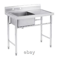 Stainless Steel Utility Sink Commercial Kitchen Sink with Drainboard 40x24x37 in