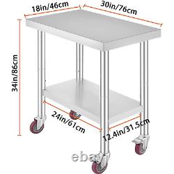 Stainless Steel Work Table with Wheels 30X18, Commercial Heavy Duty Work Table
