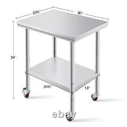 Stainless Steel Worktable with Casters 30x24 Commercial Kitchen Table w Storage