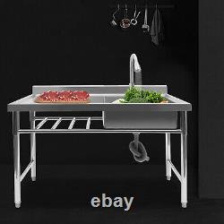Stainless Steel thickened Commercial Sink Prep Table with 360°Faucet Free-Standing