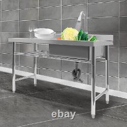 Stainless Steel thickened Commercial Sink Prep Table with 360° Faucet Kitchen Sink