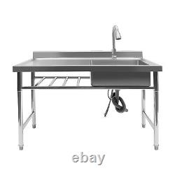Stainless Steel thickened Commercial Sink Prep Table with 360° Faucet Kitchen Sink
